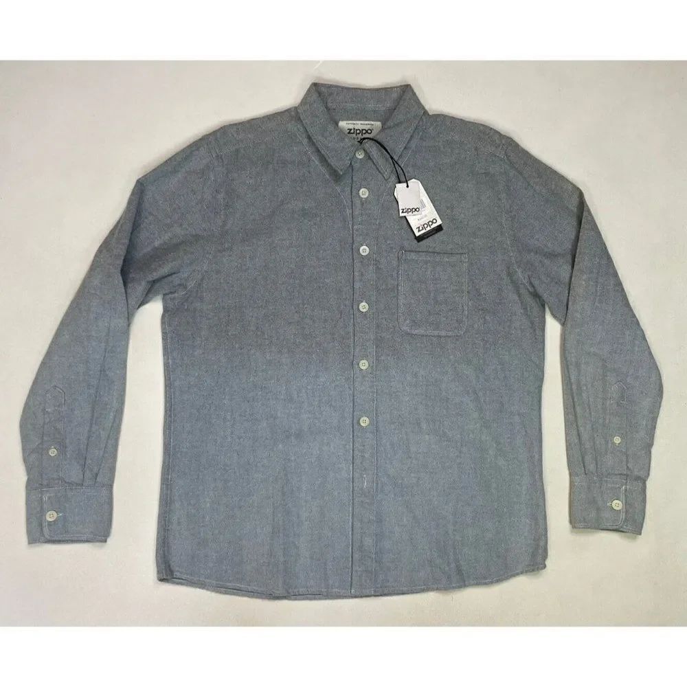 Zippo Apparel Gradient Button Up Shirt Men Large Blue Gray Long Sleeve NWT